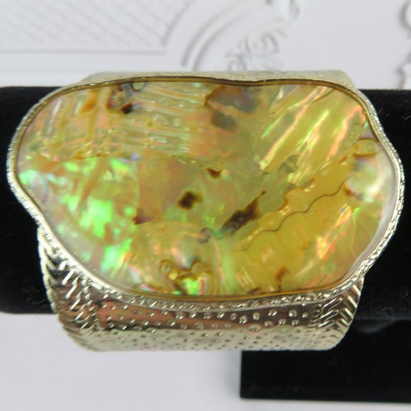 Gemstone Gold Plated Cuff Bracelet Hammered Metal - Picture 2 of 5